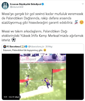 Barcelona ve Erzurum Büyükşehir Belediyesi’nin gülümseten “Palandöken” diyaloğu