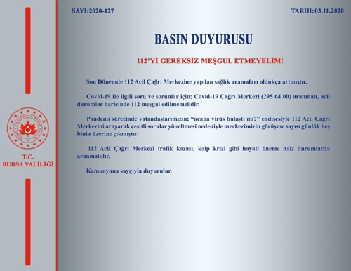 Covid ile ilgili sorunlar için 112'yi meşgul etmeyin