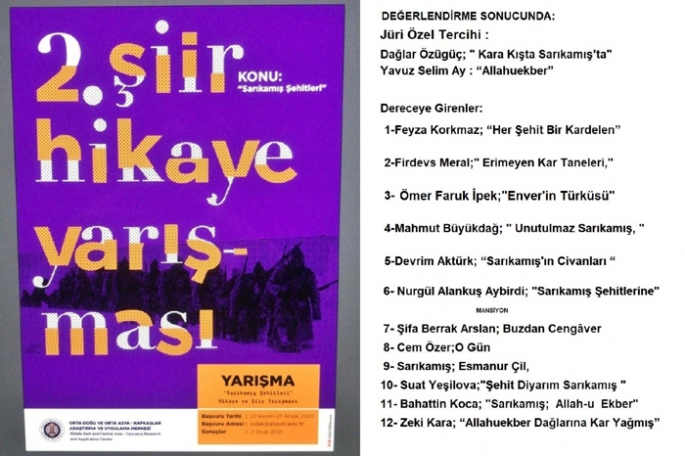 Sarıkamış şehitleri şiir yarışması sonuçları belli oldu